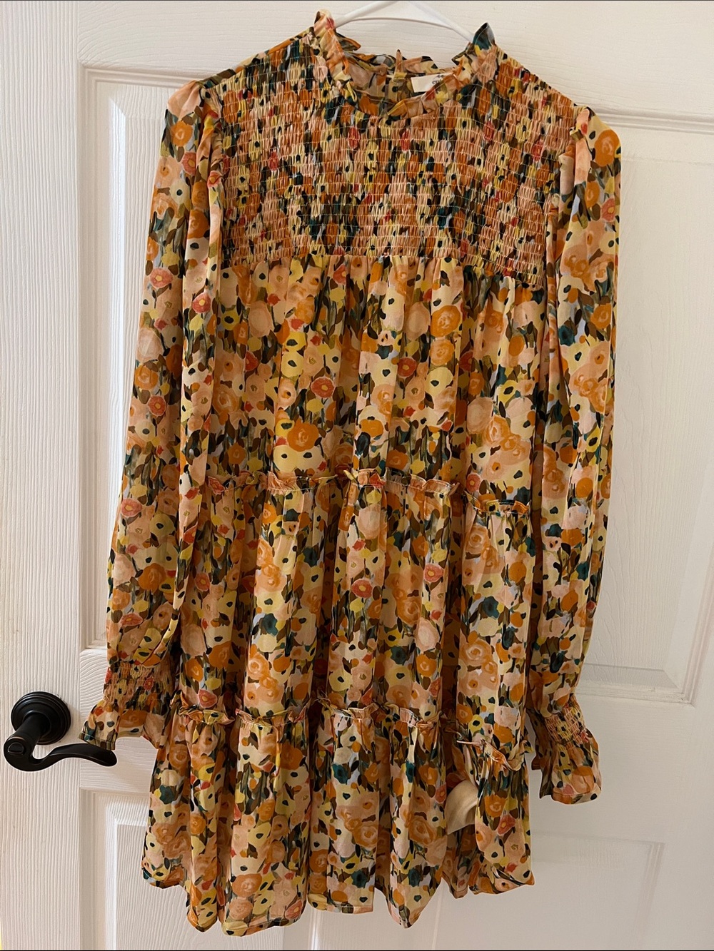 entro Multi Floral Smocked Tiered Long-Sleeve Dress